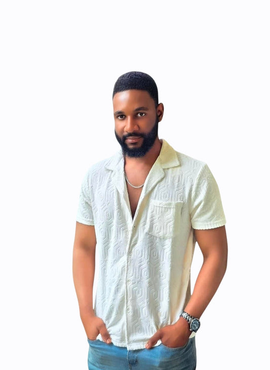 Men’s Textured Short-Sleeve Button-Up Shirt